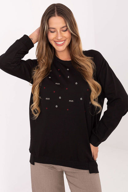 Luxury women's casual sweatshirt by Relevance featuring soft cotton blend fabric and subtle embroidery design, perfect for stylish everyday wear in EU size 0.