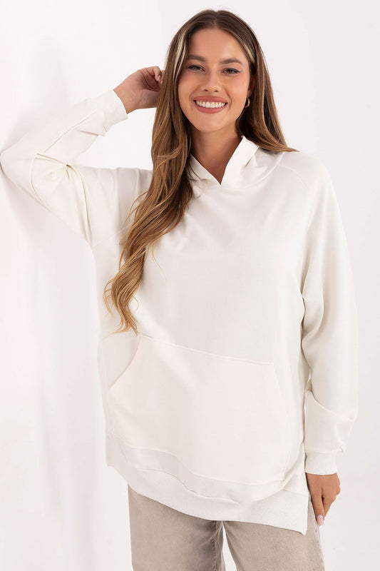 Luxurious oversized cotton-blend sweatshirt with hood and kangaroo pocket by Relevance, showcasing casual elegance and comfort.