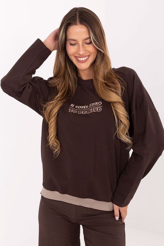 Elegant women's casual sweatshirt with embroidered details from Relevance, showcasing a soft cotton blend in sizes EU 0-4, perfect for stylish comfort.