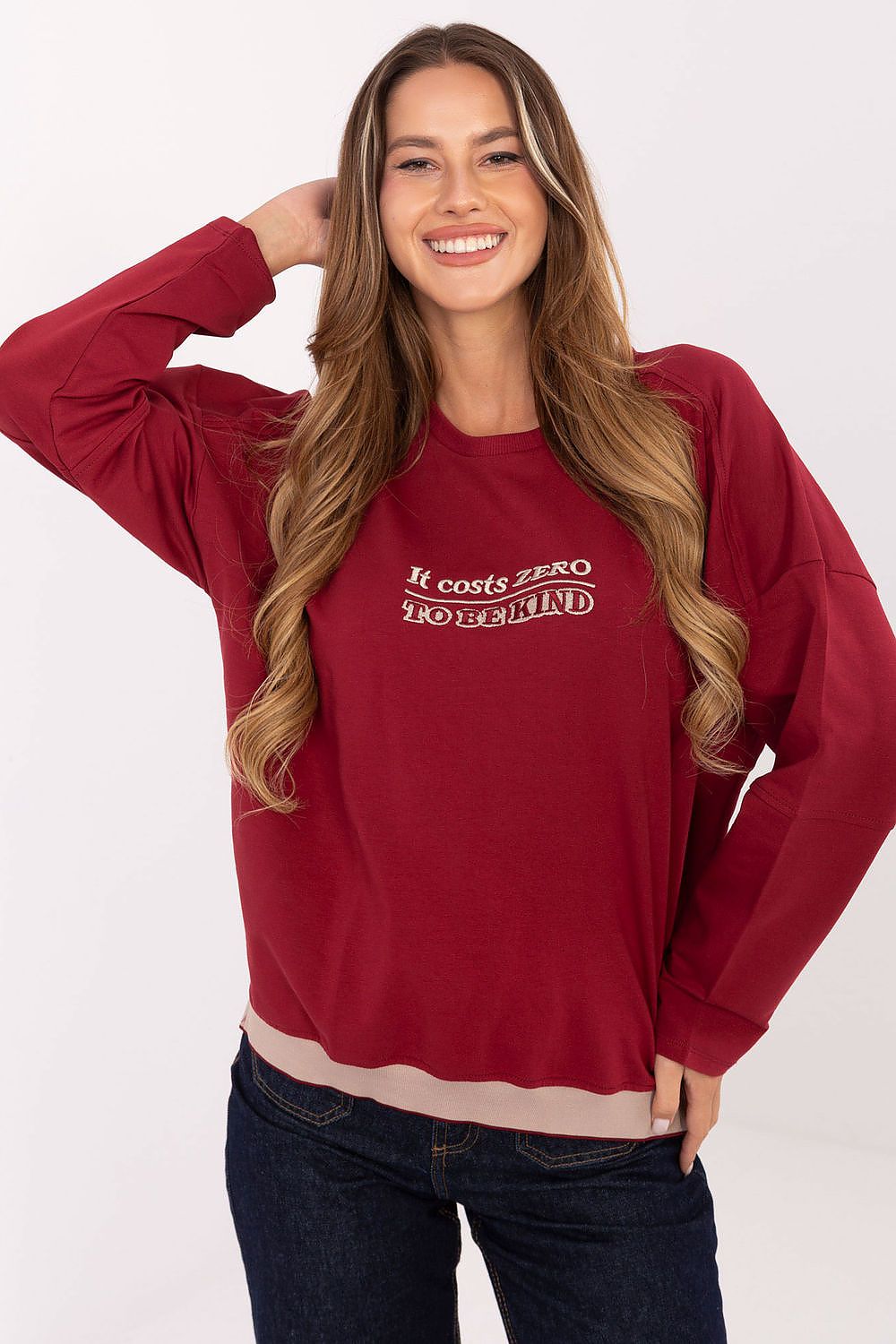 Relevance luxurious casual women's sweatshirt in EU size 0, crafted from a soft cotton-elastane blend, featuring stylish embroidered details and modern design.