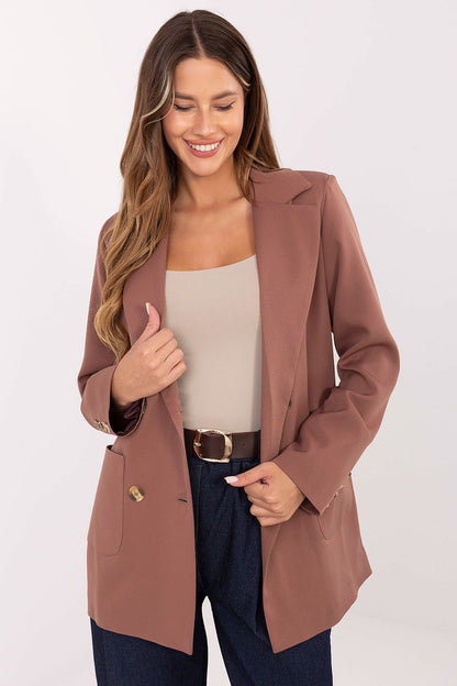 Elegant women's blazer jacket by Lakerta in a luxurious cotton blend featuring a timeless double-breasted design.