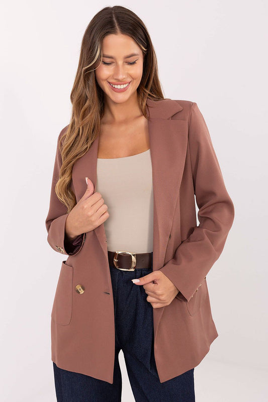 Elegant women's blazer jacket by Lakerta in a luxurious cotton blend featuring a timeless double-breasted design.