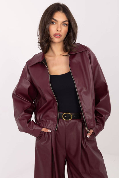 Luxurious Rue Paris eco leather women's jacket in EU size 0, featuring a stylish wide collar and designed for casual transitional wear for fall and winter.