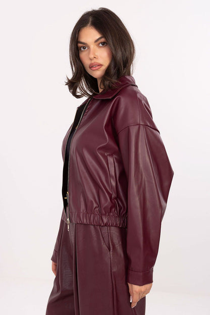 Elegant Rue Paris eco leather jacket showcasing a modern minimalist design, ideal for everyday outings with slip pockets and a comfortable zip closure.