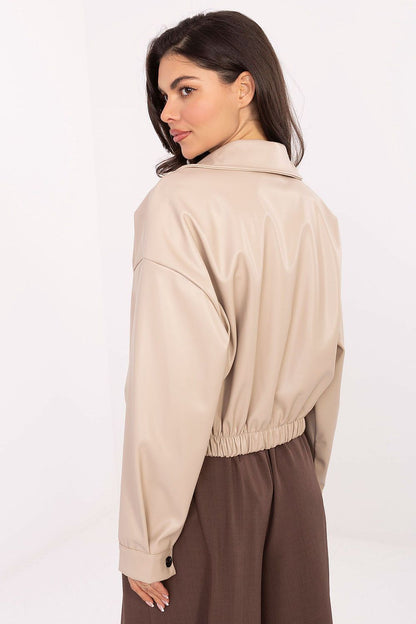 Luxurious Eco-Leather casual jacket for women by Rue Paris, showcasing a modern zip closure and minimalist design, ideal for everyday wear.