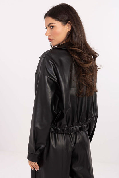 Chic Rue Paris eco leather jacket featuring a minimalist aesthetic and smooth fabric, ideal for fashionable casual wear during the fall and winter seasons.