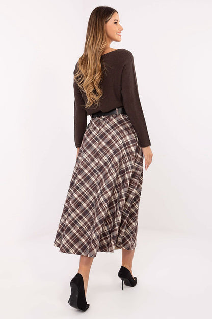 Chic and sophisticated checkered midi skirt by Rue Paris featuring a versatile design, ideal for everyday wear and work.