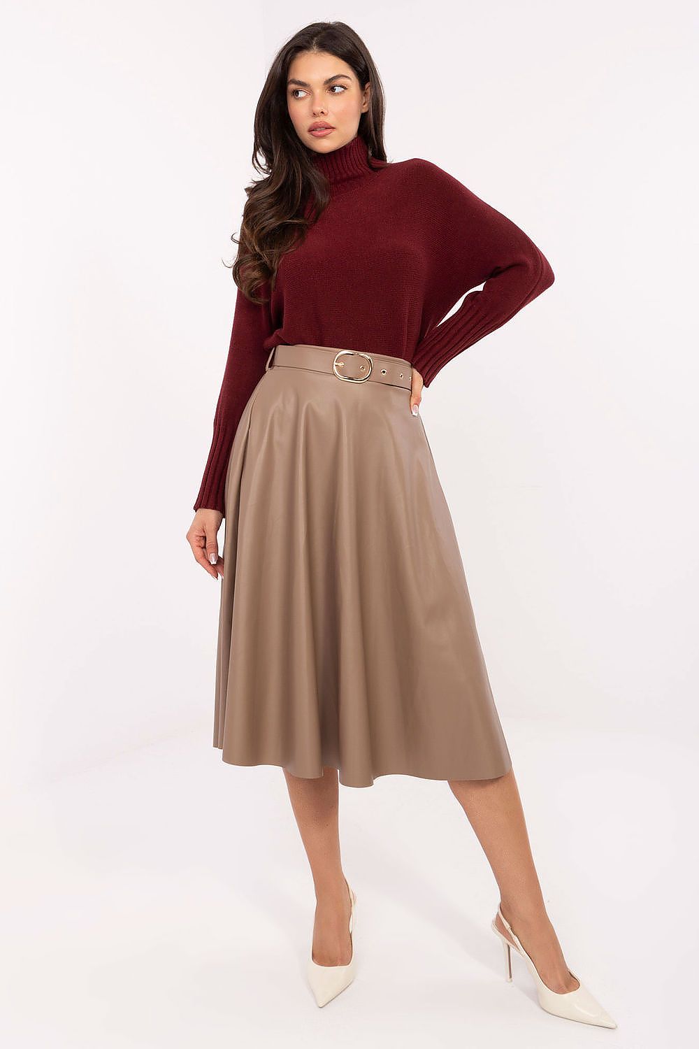 Luxury Eco Leather Midi Skirt by Italy Moda featuring an elegant waist belt, perfect fit and stylish design for women.
