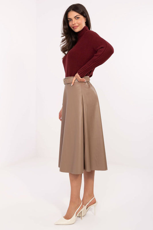Chic Eco Leather Midi Skirt from Italy Moda displayed to showcase the smooth texture and silhouette-enhancing cut, ideal for sophisticated styling.