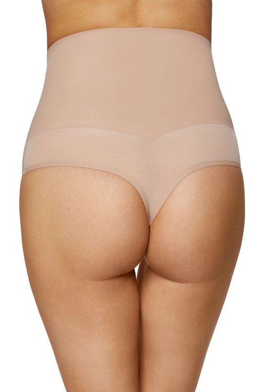 Elegant Gorteks high-waisted thong showcasing seamless construction for a smooth silhouette, ideal for everyday wear with a touch of luxury.