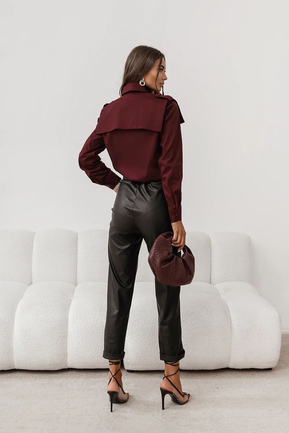 Elegant MARO burgundy long sleeve shirt from LaBalancia, crafted from a luxury cotton blend of 95% cotton and 5% elastane, perfect for sophisticated work and casual outings.