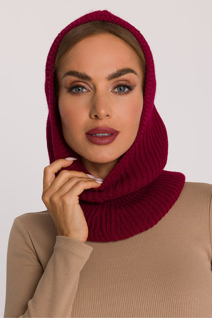 Moe luxury balaclava styled on a model, demonstrating its sleek silhouette and warm coverage for outdoor elegance.