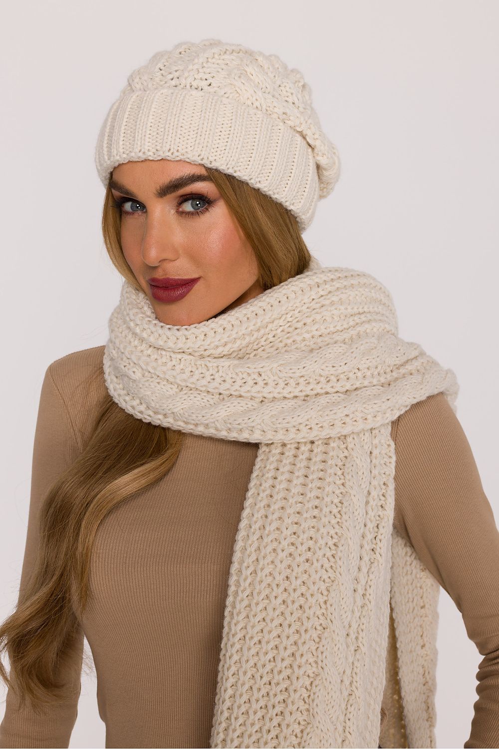 Luxury Braided Knit Cap by Moe, showcasing a soft yarn winter hat exuding warmth and stylish elegance.