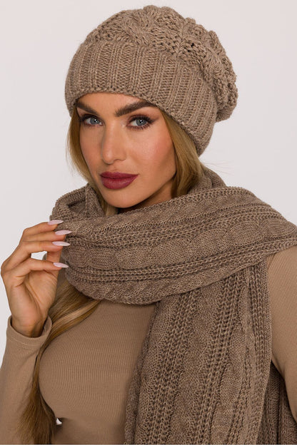 Moe's Luxury Braided Knit Cap featuring a folded edge, perfect for warmth and style in winter fashion, made from high-quality acrylic and nylon.