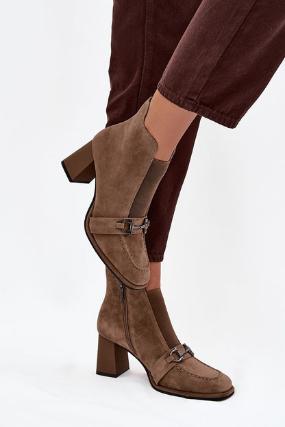 Elegant Artiker Women's Suede Ankle Boots with 7.5cm Heel, featuring a stylish strap and rounded toe design for sophisticated autumn-winter styling, by Step in Style.