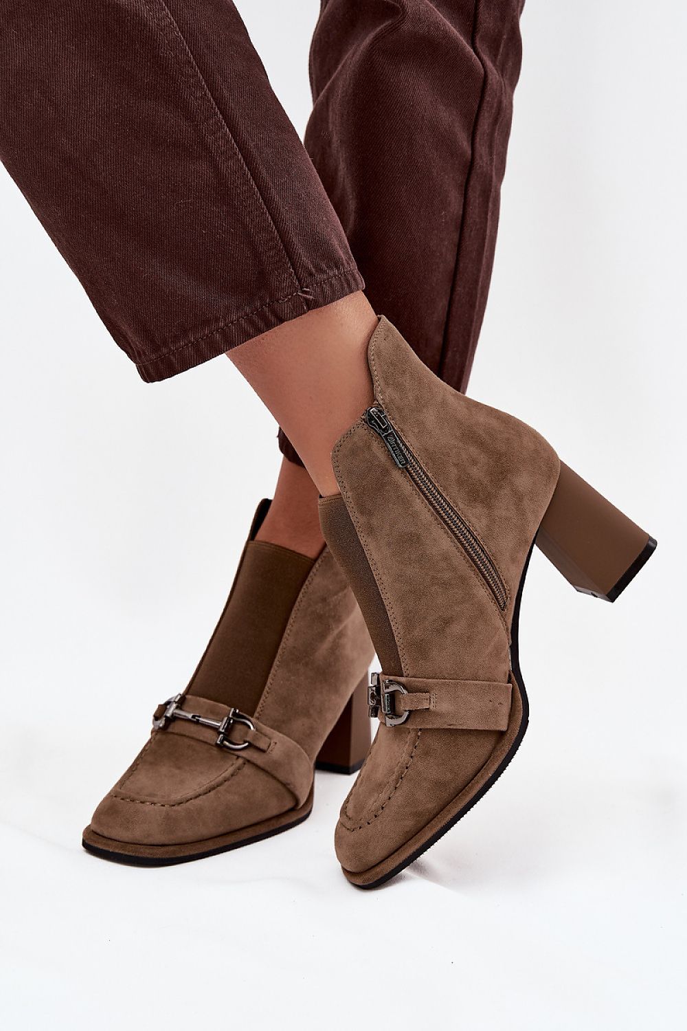 Elegant Artiker Women's Ankle Boots featuring Natural Suede and a Decorative Strap by Step in Style, 7.5cm Heel