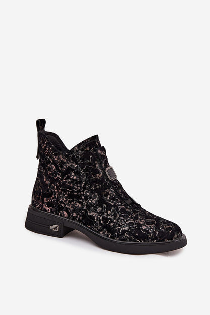 Luxurious women's ankle boots made of natural suede by Step in Style, showcasing a practical low block heel and warm lining, ideal for elegant seasonal outfits.