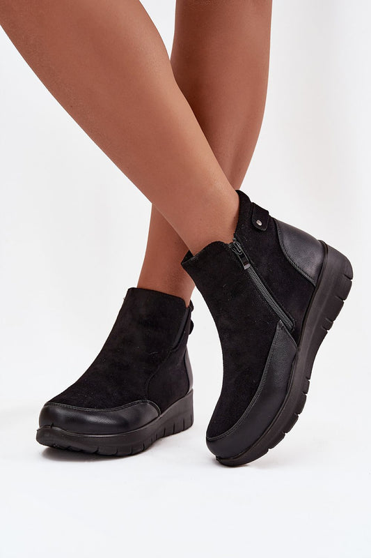 Luxury women's ankle boots with eco suede and fur lining by Step in style, featuring a stylish platform and convenient zipper closure, perfect for autumn-winter fashion.
