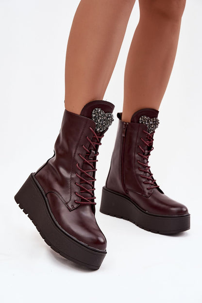 Stylish women's Jezzi buskin boots by Step in Style, showcasing a chic design with a wedge heel and heart-shaped crystals, a must-have for elegant wardrobes.