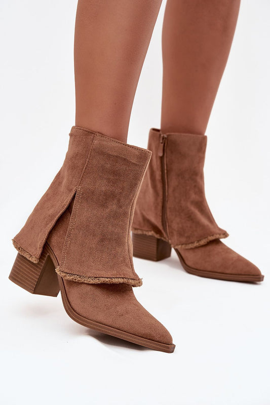 Elegant women's eco suede ankle boots by Step in Style featuring a chic 9 cm pillar heel and pointed toes, perfect for sophisticated autumn-winter outfits.