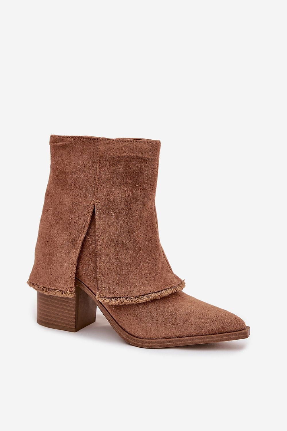 Stylish eco suede ankle boots with a distinctive rolled up shaft from Step in Style, showcasing a sleek design with a practical zipper closure for easy wear.