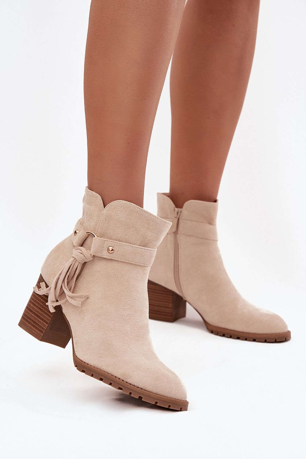 Luxury women's eco suede ankle boots by Step in Style featuring a stylish fringe strap and a 7cm heel, perfect for autumn and winter fashion.