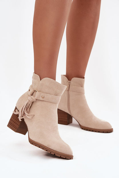 Luxury women's eco suede ankle boots by Step in Style featuring a stylish fringe strap and a 7cm heel, perfect for autumn and winter fashion.