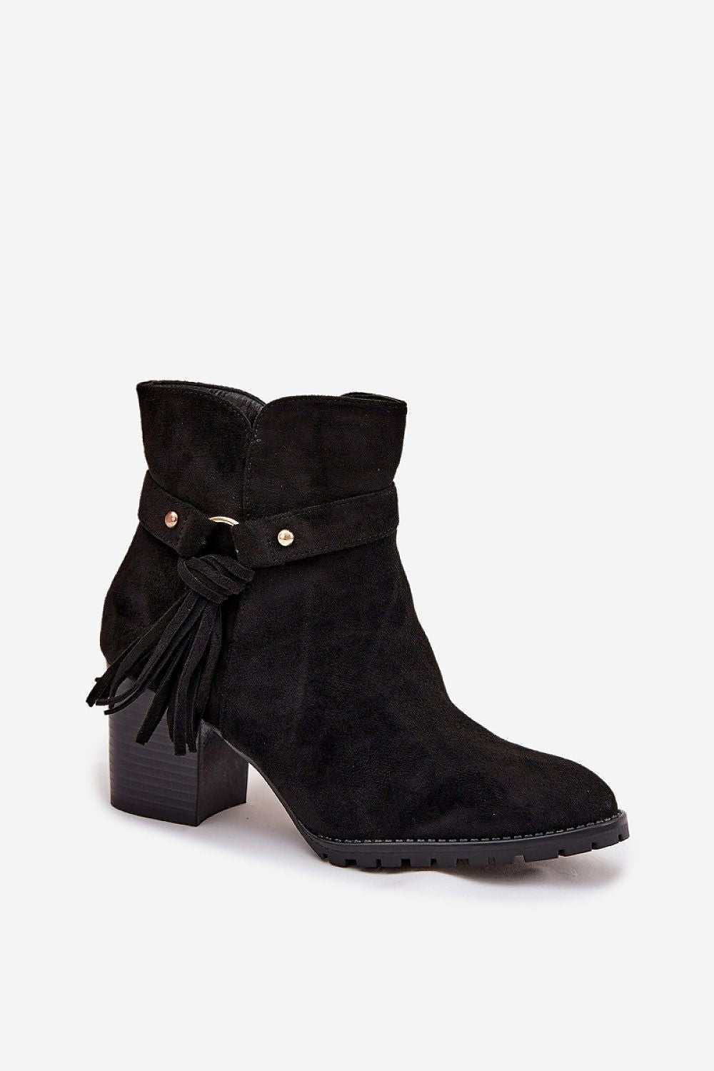 Luxury women's eco suede ankle boots with fringe strap from Step in Style, featuring a 7cm heel and available in sizes EU 36-41, perfect for autumn-winter fashion.