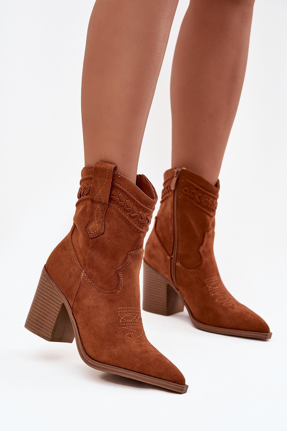 Luxurious eco-suede cowgirl ankle boots by Step in style, featuring a 9cm pillar heel and elegant design suitable for autumn-winter fashion.