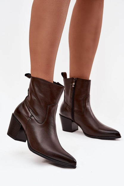 Luxury Cowgirl Ankle Boots by Step in Style, crafted from natural leather with a stylish zipper fastening, ideal for chic autumn-winter outfits.