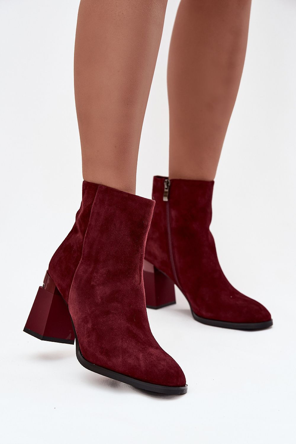 Step in Style Women's Natural Suede Ankle Boots featuring an elegant 8.5cm heel and practical zip closure, perfect for autumn-winter fashion.