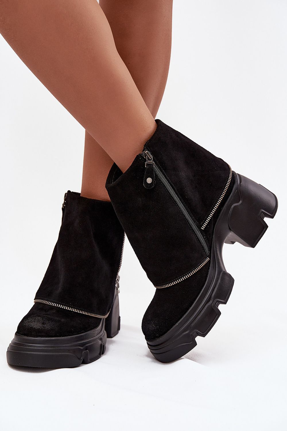 Elegant women's ankle boots in natural leather by Step in Style, featuring a stylish block heel and unique rolled-up upper design, perfect for autumn-winter fashion.