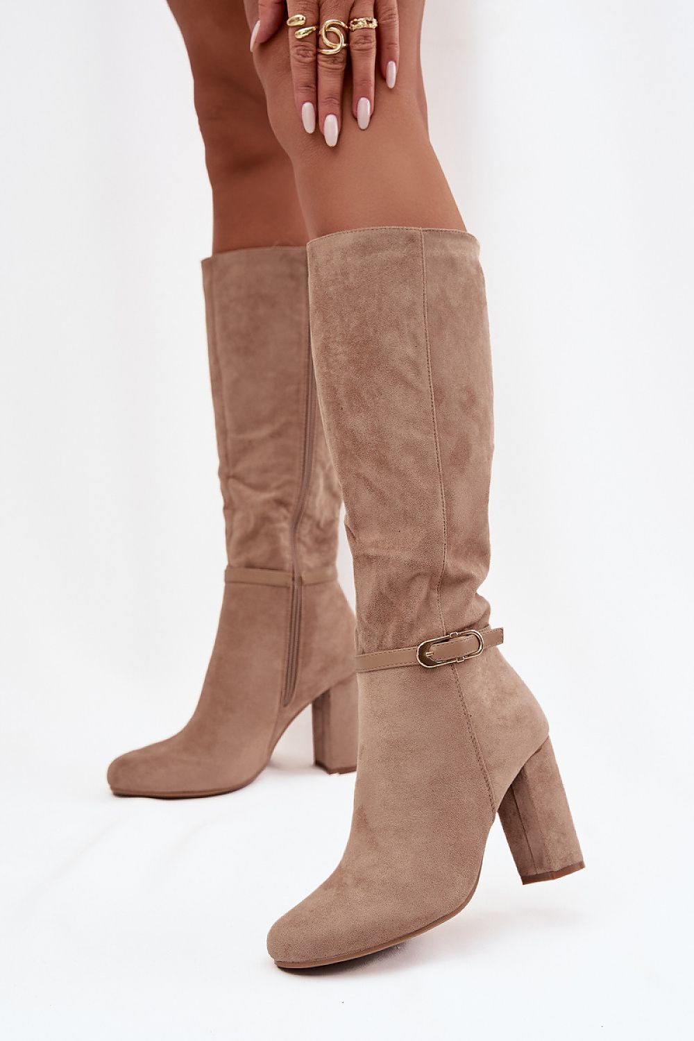 Elegant Luxury Women's Eco-Suede Heel Boots by Step in Style featuring gold buckle detailing, perfect for autumn-winter fashion.