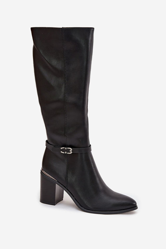 Elegant Women's Musketeer Heel Boots by Step in Style crafted from eco-leather, featuring a classic column heel and almond-toe design, perfect for sophisticated winter fashion.