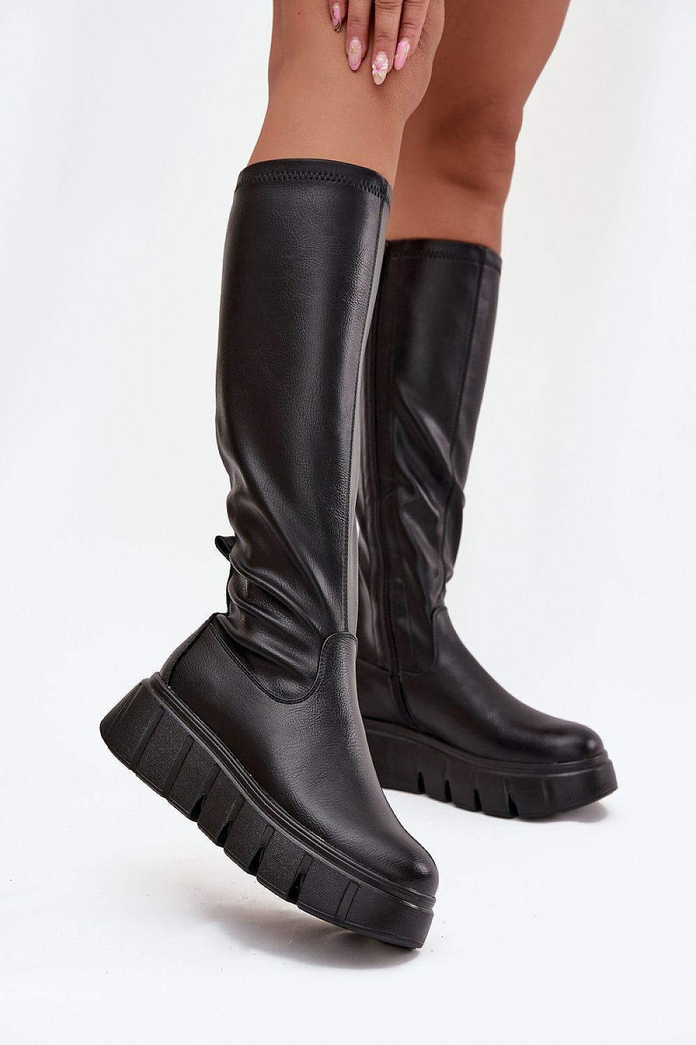 Vinceza Women's thigh-high eco leather boots with platform and zipper, perfect for autumn-winter styles, by Step in Style.