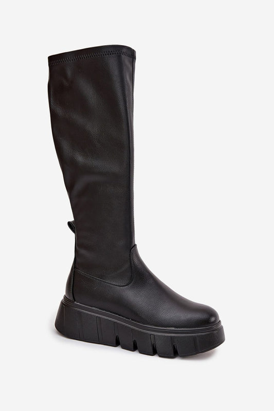 Luxury Vinceza eco leather thigh-high boots featuring a comfortable platform and zipper closure, ideal for elegant outfits, by Step in Style.
