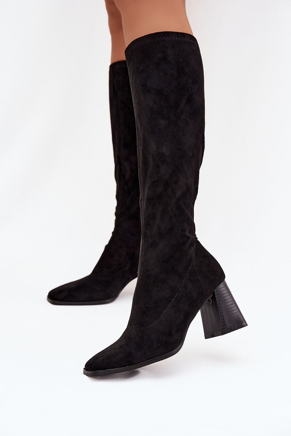 Luxury women's heel boots made of soft eco suede by Step in style, featuring an 8cm column heel for elegance and comfort.
