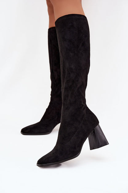 Luxury women's heel boots made of soft eco suede by Step in style, featuring an 8cm column heel for elegance and comfort.