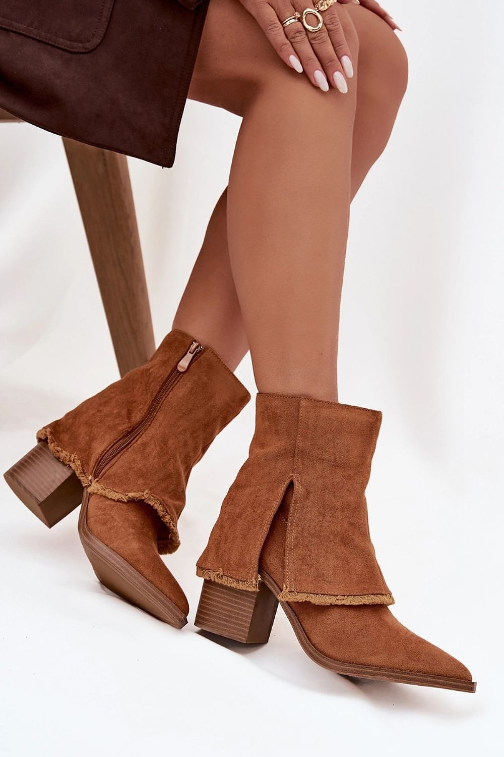 Luxurious Women's Eco Suede Ankle Boots by Step in Style, featuring a chic 9 cm heel, pointed toes, and practical zipper closure for elegance and comfort, available in EU sizes 36-41.