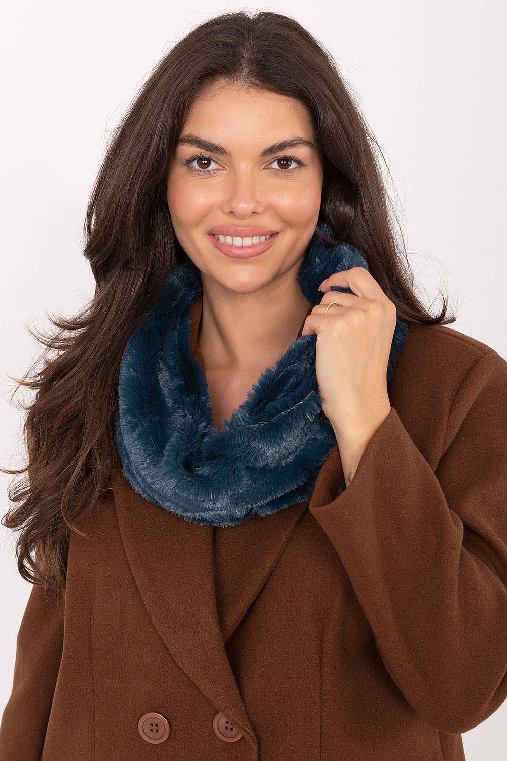 Elegant Luxury Soft Fluffy Fur Infinity Scarf by AT, perfect neck warmer for cold days, measuring 82cm x 24cm, adds a stylish touch to winter outfits.