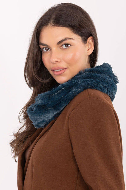 Luxury Soft Fluffy Fur Infinity Scarf by AT, elegantly designed neck warmer for cold days, measuring 82cm x 24cm, showcasing its soft and fluffy texture.