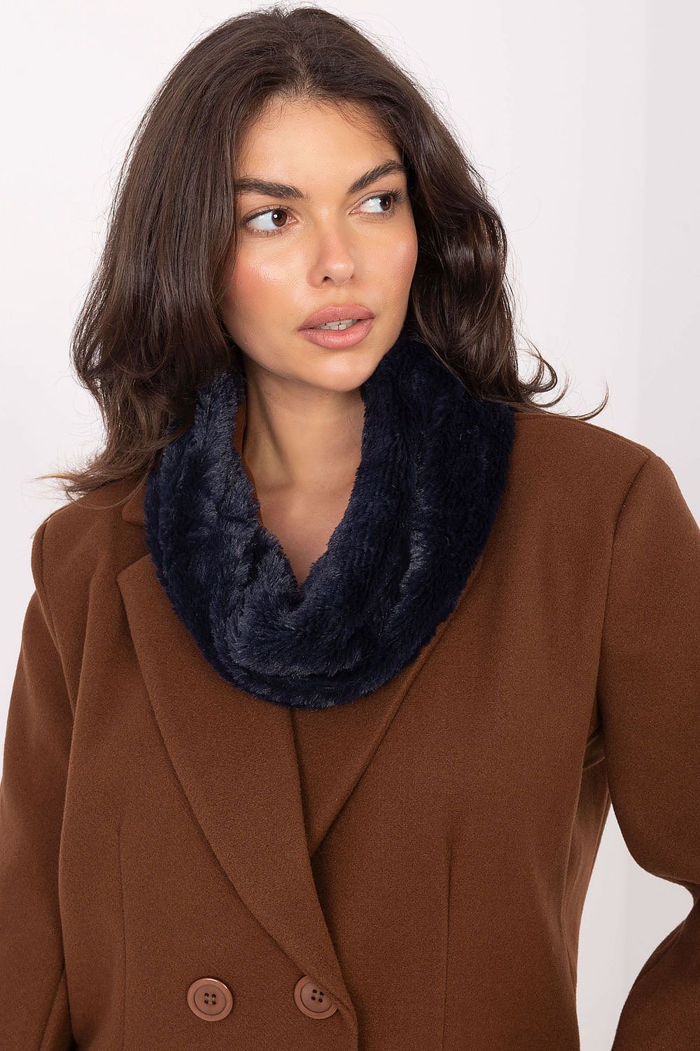 Luxury Fur Infinity Scarf by AT, showcasing plush texture and elegant design, perfect for winter layering.