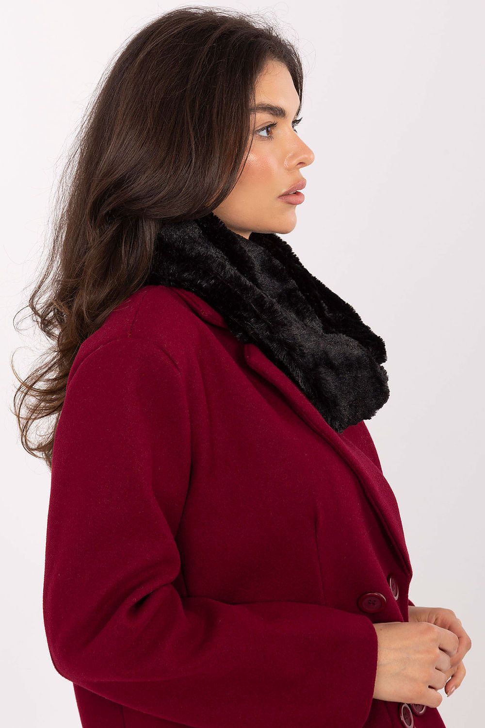 Elegant and cozy fur neck warmer by AT, showcasing its plush texture and warm design, ideal for cold weather.