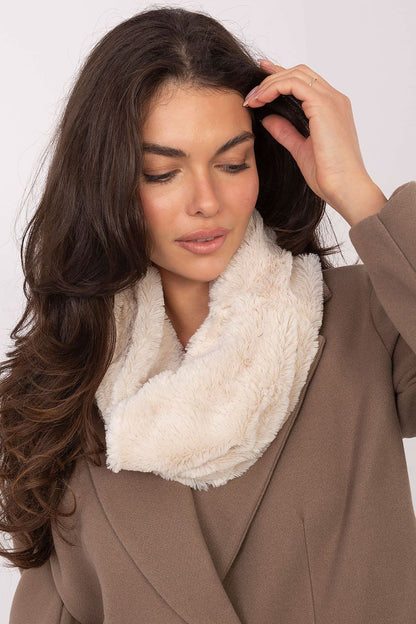 Luxurious 82cm fluffy polyester infinity scarf collar by AT, ideal for stylish warmth and comfort in cold weather, adding a touch of elegance to any winter outfit.