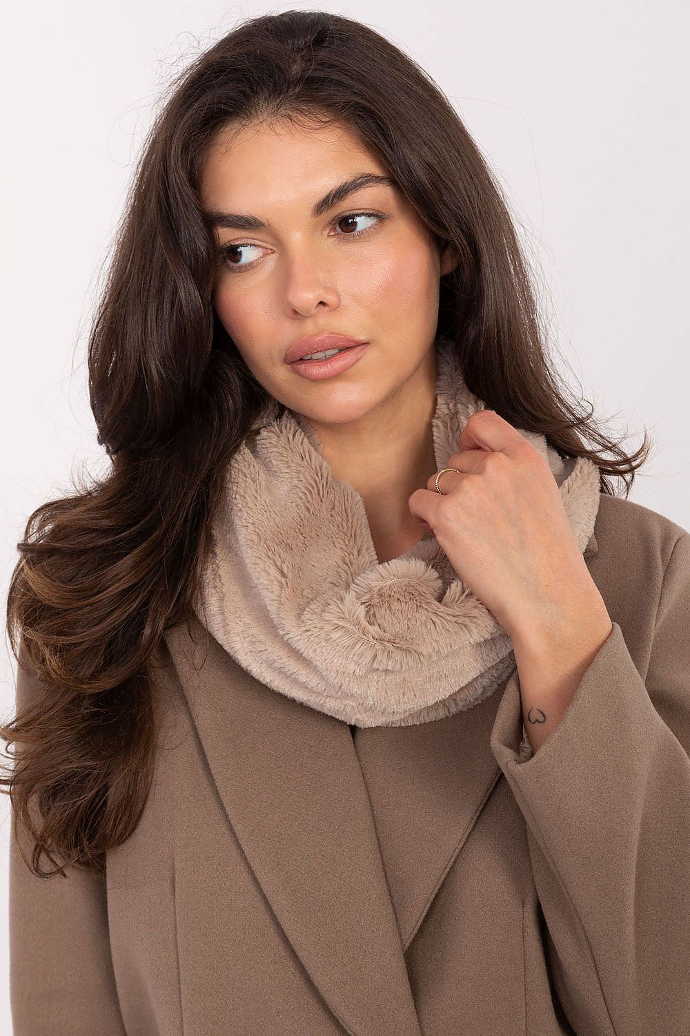 Chic polyester Infinity Scarf from AT, plush neck warmer ideal for enhancing winter looks.
