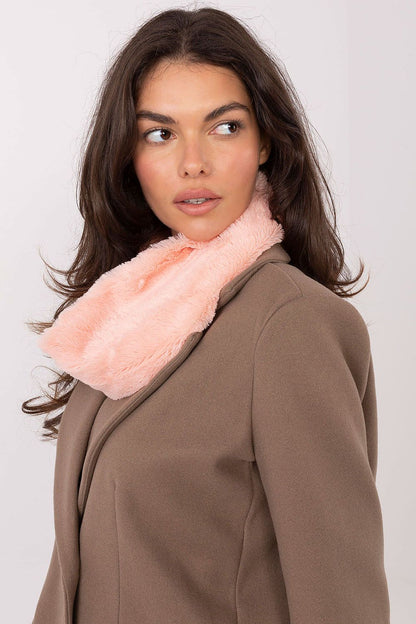Close-up of the soft plush texture of the AT infinity scarf, showcasing its luxurious feel and high-quality polyester material.