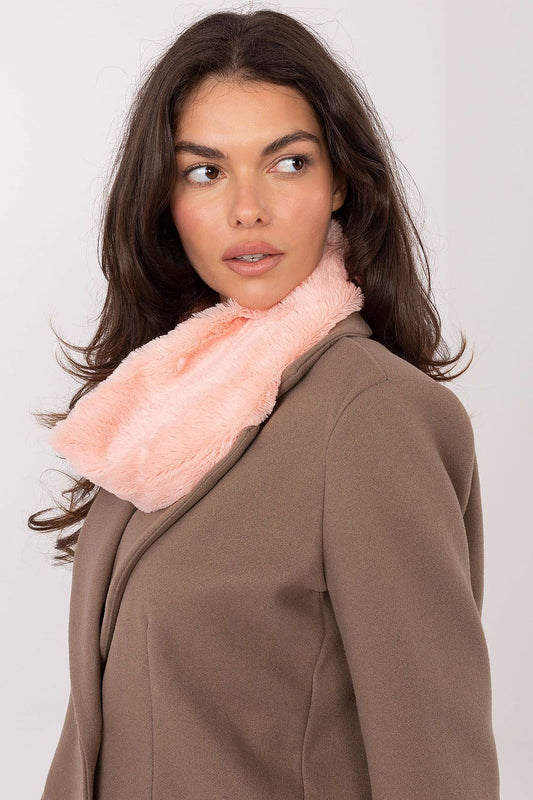 Close-up of the soft plush texture of the AT infinity scarf, showcasing its luxurious feel and high-quality polyester material.