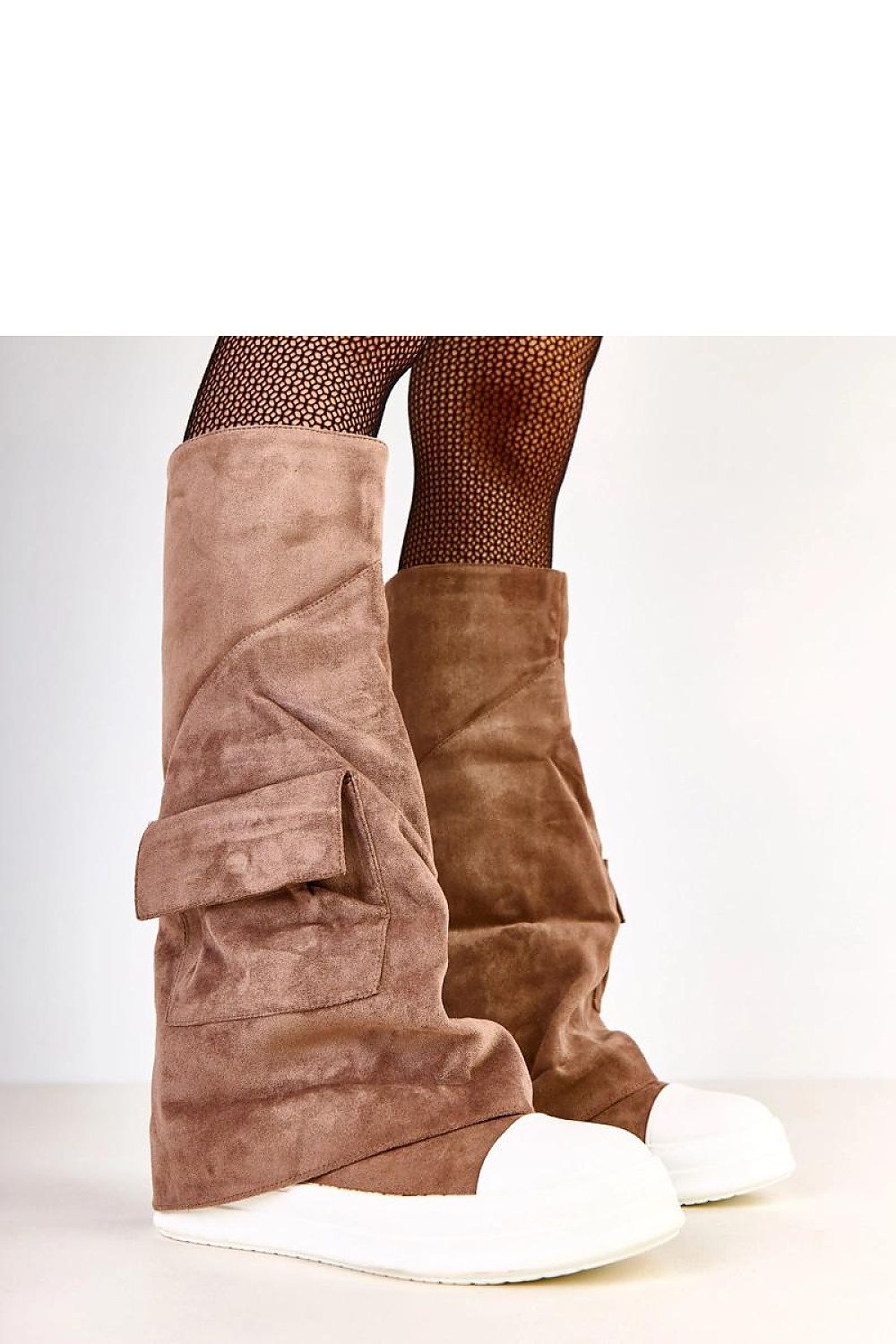 Luxury elegant thigh-high boots in suede eco leather by Solea, featuring a stylish turned-down shaft and round toe design.