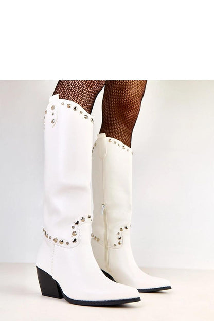 Knee-high eco-leather women's cowboy boots by Solea featuring a fashionable 7 cm heel, stylish decorative studs, and insulation for warmth.