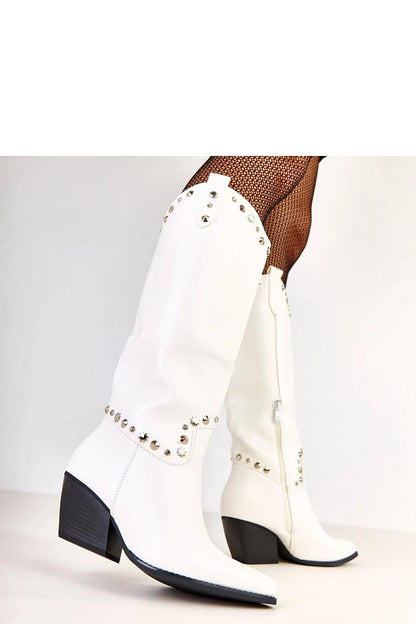 Elegant knee-high women's cowboy boots by Solea, crafted from eco-leather with a 7 cm heel and decorative studs, perfect for stylish comfort.